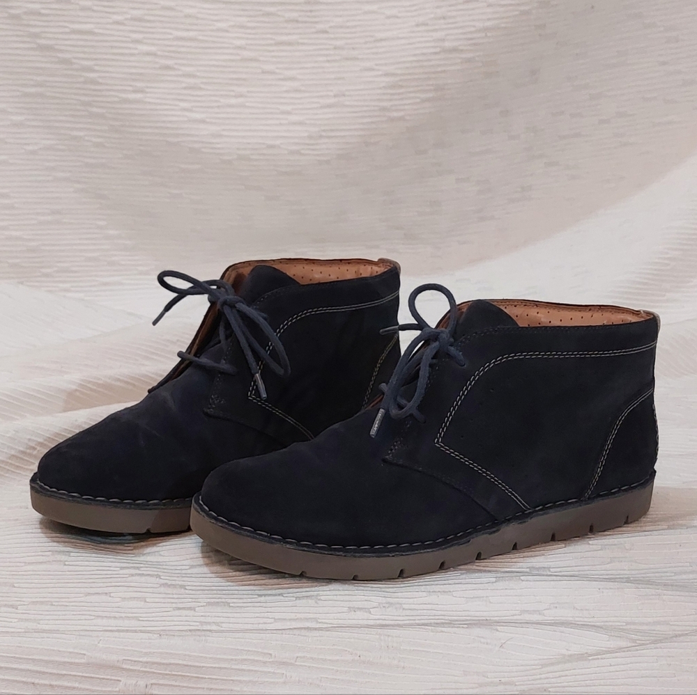 Clarks Navy Suede Ankle Booties with Lace-Up Size 10